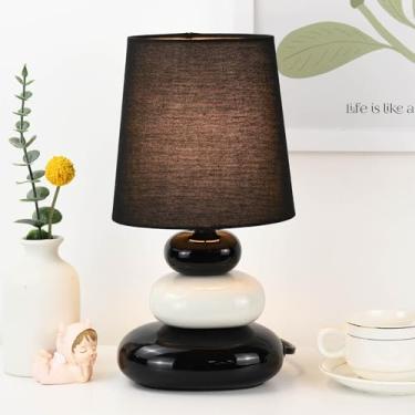 Imagem de Lampwell LULE Candeeiro de mesa pequeno preto para sala de estar como luminária de mesa de cabeceira para quarto, luminária de mesa noturna infantil de cerâmica moderna, Φ16,5 × A 30,5 cm, lâmpada