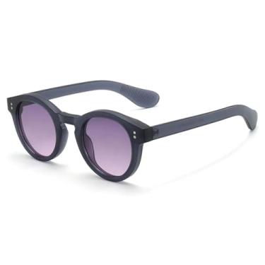 Imagem de JRLLFD Óculos de sol redondos com armação de areia e lentes transparentes, estilo punk, com armação de areia e rebites retrô, cor doce, UV400, decoração (areia, cinza escuro)