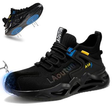 Imagem de LAoutun Sapatos de bico de aço para homens e mulheres, confortáveis, leves, para segurança no trabalho, à prova de perfuração, antiderrapante, indestrutível, tênis utilitário de construção, Dh-preto
