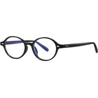 Imagem de AIEYEZO Óculos retrô redondos com luz azul para homens e mulheres, moda vintage anos 90, oval, armação redonda, óculos nerd, Preto, MM