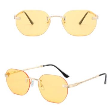 Imagem de VFDHN Óculos de sol sem aro de metal com lentes de corte amarelo gradiente, feminino e masculino, sem armação (4)