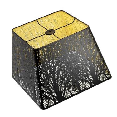 Imagem de Abajur quadrado de metal, abajur médio SWAIFDEE com padrão de árvores para luminária de mesa e piso, 17,8 cm de cima x 25,4 cm inferior x 19 cm de altura, acabamento preto antigo e dourado adequado