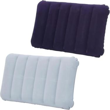 Imagem de Almofada inflável de 2 PCS, Almofada inflável compacta ultraleve, Almofada de viagem inflável portátil, Almofada de acampamento à prova d 'água para banhos de sol na praia (Deep purple+gray)