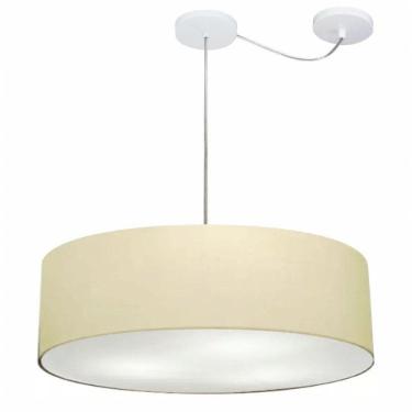 Imagem de Lustre Pendente Cilíndrico Com Desvio De Centro Vivare Md-4265 Cúpula Em Tecido 60x15cm - Bivolt Algodão-crú 127/220v