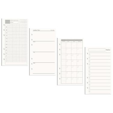 Imagem de AxeWoodz Refil de papel A6, pacote com 4, sem data, diário, semanal, mensal, plano e lista de tarefas, folhas soltas, 6 furos, enchimento de papel para fichário