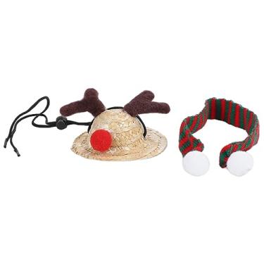 Imagem de Pssopp Conjunto de chapéu de Papai Noel de lagarto réptil com lenço, fofo, macio, tamanho ajustável, fantasia de Natal, conjunto de roupas para lagarto, réptil, hamster (G)