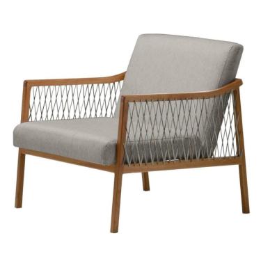 Imagem de Poltrona com braço Acaé Linho Cinza Madeira Cedro Corda Náutica Chata Poliéster Rami