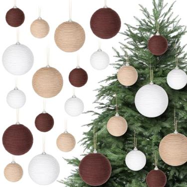 Imagem de 18 peças de enfeites de bola de Natal, decoração boho, corda de juta, bolas penduradas, serapilheira de serapilheira, ornamentos rústicos neutros para árvore de Natal, guirlanda, decoração de lareira