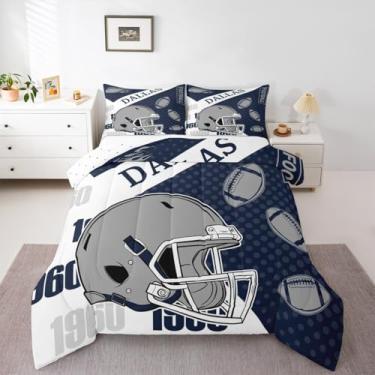 Imagem de Feelyou Jogo de cama de futebol americano macio para meninos e meninas, conjunto de edredom tamanho casal futebol americano cidade, edredom de microfibra, decoração de quarto, 3 peças com 2 fronhas