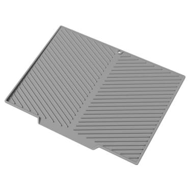 Imagem de Tapete de secagem de louça, tapete de secagem de pratos de silicone para balcão de cozinha, tapete de dreno de prato com ralo embutido, sem silp, resistente ao calor, lavável na lava-louças (cinza, 43