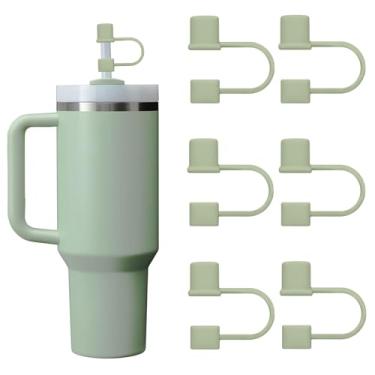 Imagem de 6 peças de tampas de palha de silicone compatíveis com Stanley Cup copo de 850.5-1,134.0 g com alça de 10 mm tampa reutilizável para acessórios Stanley Cup (ciano)