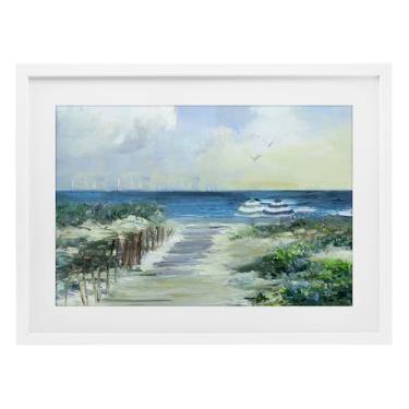 Imagem de Stupell Industries Dois guarda-sóis de praia litoral com impressão emoldurada branca sob vidro, design de Sally Swatland, 35,5 x 50,8 cm