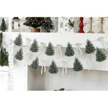 Imagem de Oudain Pacote com 2 guirlandas de árvore de Natal, 2 m, arco de papel branco, verde, bandeira pendurada para decoração de festa de Natal, aniversário, casa, escritório, lareiras, decoração
