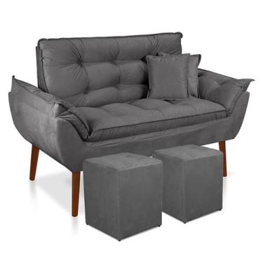 Imagem de Kit Poltrona Decorativa Namoradeira 2 Puffs Quadrado e 2 Almofadas Sue