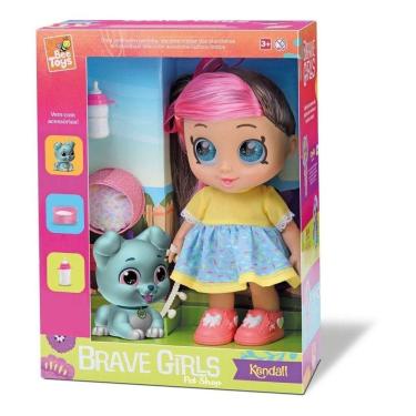 Imagem de Boneca Brave Girls Kendall Pet  Cachorrinho Branco e Vestido Rosa - Bee Toys Ref 766