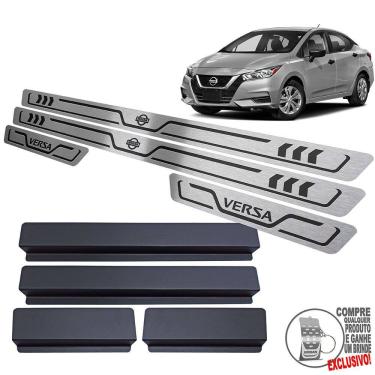 Imagem de Soleira Aço Inox Nissan Versa 2021 Preto Baixo Relevo