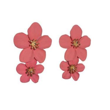 Imagem de Brincos flores rosa com dourado presente para namorada