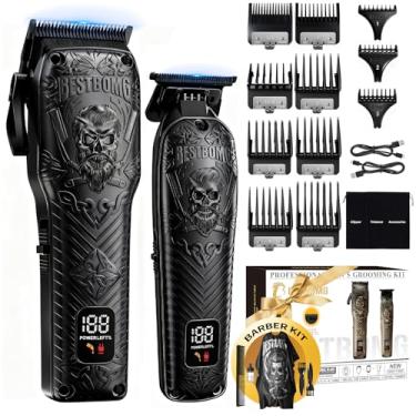 Imagem de Kits e conjuntos profissionais de cortadores de cabelo e aparador de barba masculinos, sem fio, kit de cuidados com corte de cabelo de metal com bateria de longa duração para uso familiar de barbeiro