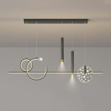 Imagem de Lustre moderno LED listras linear lustre regulável longo pingente luminária holofote luz branca industrial preto teto pendurado lâmpada para mesa de jantar cozinha ilha restaurante, preto
