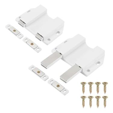 Imagem de PATIKIL 2 travas magnéticas, 11,5 cm x 10 cm, grandes travas duplas de empurrar para abrir porta de toque, trava de pressão para armário para gaveta de fechamento de guarda-roupa de cozinha oculta