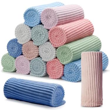 Imagem de Cobertor de flanela em cores pastel, 16 peças, 127 x 152 cm, cobertor listrado canelado macio, leve para todas as estações, cobertores para sofá, quarto, doação, presentes de casamento para sem-teto