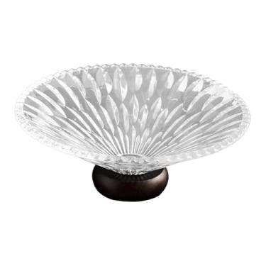 Imagem de WeiLaiKeQi Fruteira de vidro transparente com suporte de madeira, prato com pés para massa, bandeja decorativa de pedestal para batata, mesa de entrada, saladas, Formato de Folha