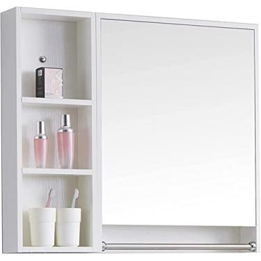 Imagem de AKALNNB Armário de remédios de madeira maciça armário de banheiro armário de banheiro armário de remédios montado na parede espelho doméstico separado com armazenamento