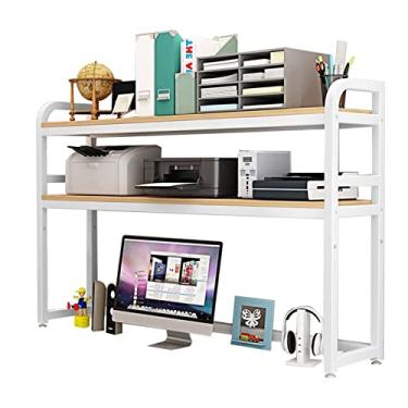 Imagem de AKALNNB Estante de mesa de mesa para mesa de computador - prateleira organizadora ajustável, prateleira organizadora de mesa de madeira e metal, prateleira de armazenamento de mesa aberta, para uso