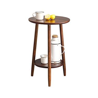 Imagem de Mesa lateral pequena mesa de chá de canto de madeira maciça sofá mesa lateral armário lateral pequena mesa redonda mini mesa de cabeceira simples (cor: cor nogueira, tamanho: 40 * 60 cm) (cor nogueira
