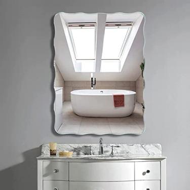 Imagem de Espelho de banheiro montado na parede, espelho quadrado sem moldura, espelho de maquiagem montado na parede, espelho decorativo, espelho prata HD, para sala de estar, quarto, espelho de decoração de