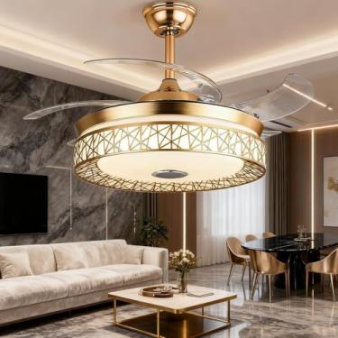 Imagem de Daksan Ventilador de Teto 108cm Dourado com Luz LED 72W e Bluetooth - 4 Pás, Diâmetro 48cm, Controle Remoto, 3 Cores Ajustáveis, para Sala e Quarto