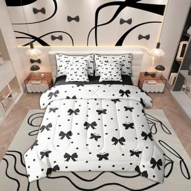 Imagem de Erosebridal Jogo de cama de 7 peças com laço preto, estampa de borboleta, com lençol simples, com estampa geométrica, princesa, kawaii, para crianças, meninas e mulheres