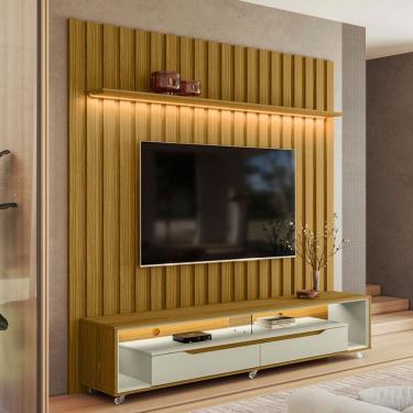 Imagem de Rack com Painel para TV Até 70 Polegadas Loop 2 Gavetas 1 Prateleira Cedro/Off White - Olivar Móveis
