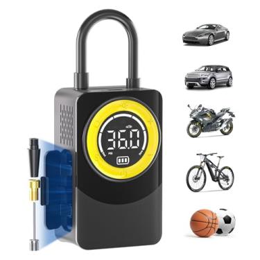 Imagem de carsun Compressor de ar portátil para inflador de pneu, bomba de ar 150PSI para pneus de carro com medidor de pressão digital, luz LED e função de desligamento automático, bomba sem fio para carro
