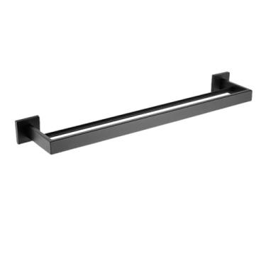 Imagem de Acessórios de banheiro preto fosco toalheiro suporte de papel suporte de escova de vaso sanitário prateleira de parede de vidro suporte de escova de dentes, suporte de papel (barra de toalha dupla)