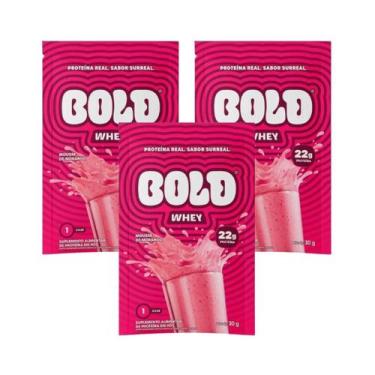 Imagem de Kit 3 Whey Sache 22G Concentrado Mousse Morango 30G Bold
