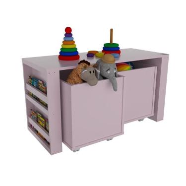 Imagem de Rack Com Baús Porta Carrinhos E Livreiro Caleb Rose 100% Mdf