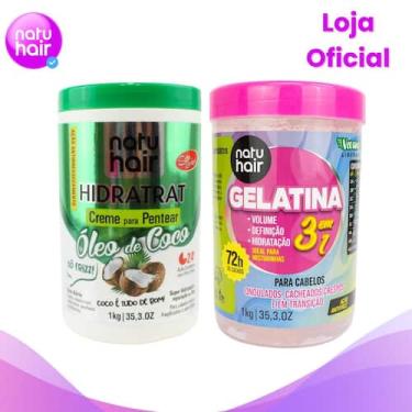 Imagem de Kit Creme para pentear Óleo de Coco Gelatina 3 em 1 1kg - Natuhair Cos