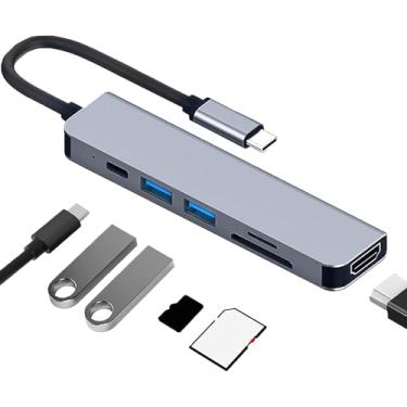 Imagem de Hub USB C 4K HDMI, adaptador VGE 6 em 1 USB C multiportas USB C com saída HDMI 4K, PD 100W, USB 2.0, USB 3.0, leitores de cartão SD/TF compatíveis com laptops e outros dispositivos tipo C