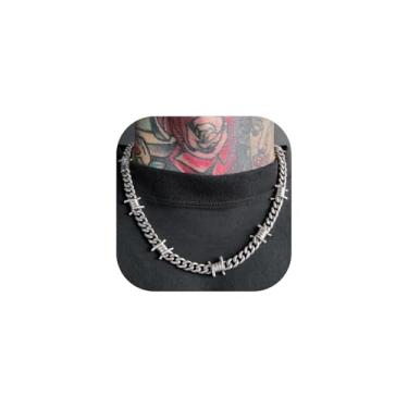 Imagem de ChainsHouse Colar de arame farpado punk espinhos corrente para homens e mulheres, 6 mm de largura aço inoxidável/metal preto/joias hiphop rock banhado a ouro 18 K, 45 a 56 cm, 22 Inches(men's average