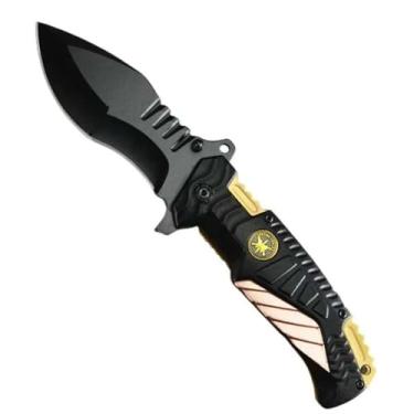 Imagem de Canivete Tático de Sobrevivência Fire Fighter, Lâmina em Metal, 21 cm, Dourado e Preto, Estilo Italiano