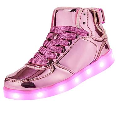 Imagem de DIYJTS Tênis infantil com luz de LED, tênis de cano alto com LED, recarregável por USB, sapatos luminosos, para meninos e meninas, rosa, 4.5 Big Kid