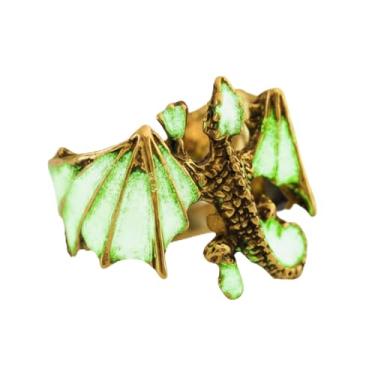 Imagem de ellifam Anel de dragão que brilha no escuro | Joias de fantasia gótica ajustável | Design medieval, mítico, punk, criatura luminosa | Vintage, Boho, presente cosplay, mal, demônio, diabo, Metal, Sem