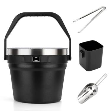Imagem de Balde de gelo isolado de 7,5 l com tampa, colher e pinça, refrigerador de bebidas grande de parede dupla de aço inoxidável, comporta 6 garrafas de cerveja ou 3 garrafas de vinho, ótimo para festas