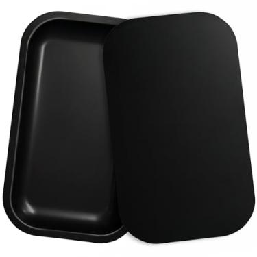 Imagem de Bandeja de metal com tampa magnética macia de PVC, 28 cm x 18 cm - Bandeja decorativa grande de armazenamento para decoração de casa, mesa de centro, chá, lanches, presentes