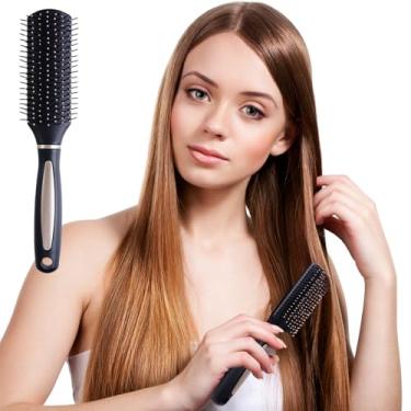 Imagem de Escova de cabelo redonda, ondulação, secagem, desembaraçar e pentear molhada ou seca, adequada para todos os tipos de cabelo (preto, médio)