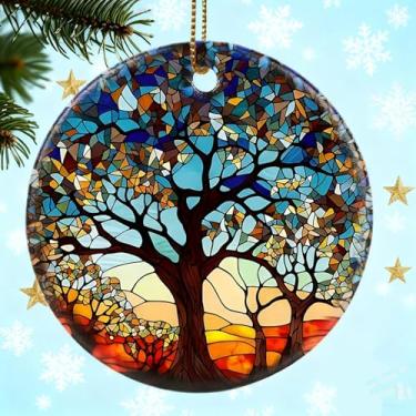 Imagem de 1 peça de enfeites de Natal para pendurar na árvore da vida – decoração vintage de cerâmica vibrante para pendurar na árvore de Natal, decoração de casa, presente de feriado ou troca de presente