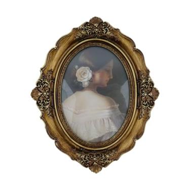 Imagem de Savagrow Porta-retrato decorativo oval esculpido em bronze vintage para galeria de parede, decoração de fotos, exibição de mesa, 15,5 cm × 11 cm