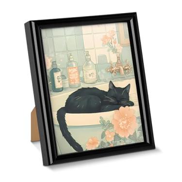 Imagem de Pôster de arte de parede de gato dormindo fofo gato na banheira impressão de mesa pintura estética emoldurada para decoração de mesa de casa de banho prateleira de parede 15 x 20 cm