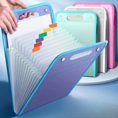 Imagem de Pasta Sanfonada Para Documento Com 13 Divisórias E Pasta Prancheta Tamanho A4 Escritório Escolar(Azul,2 Peças)